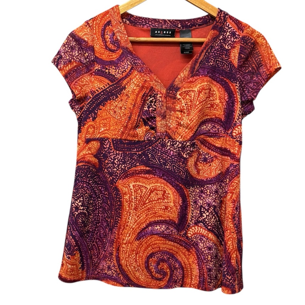 y2k orange purple mesh cap sleeve top, axcess size medium